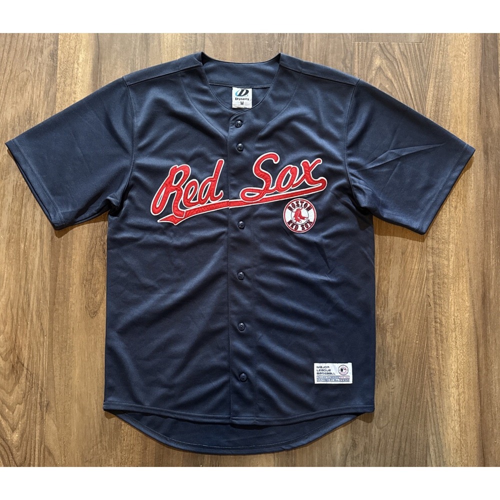 DYNASTY Boston Red Sox MLB Men's Full Button Jersey Sz M Navy Blue, Red, White